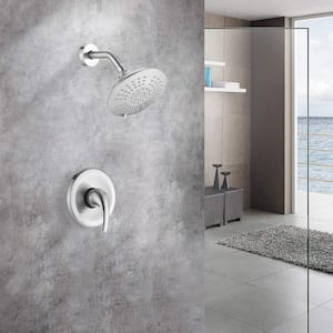 5-Spray Patterns with 2.2 GPM 6 in. Wall Mount Fixed Shower Head with Handle Trim and Valve in Brushed Nickel