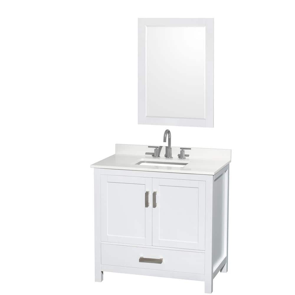 Sheffield 36 in. W x 22 in. D x 35 in. H Single Bath Vanity in White with White Quartz Top and 24 in. Mirror price history on PriceWatchPro