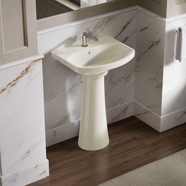 Cimarron Single Hole Vitreous China Pedestal Combo Bathroom Sink with Overflow Drain in Biscuit with Overflow Drain