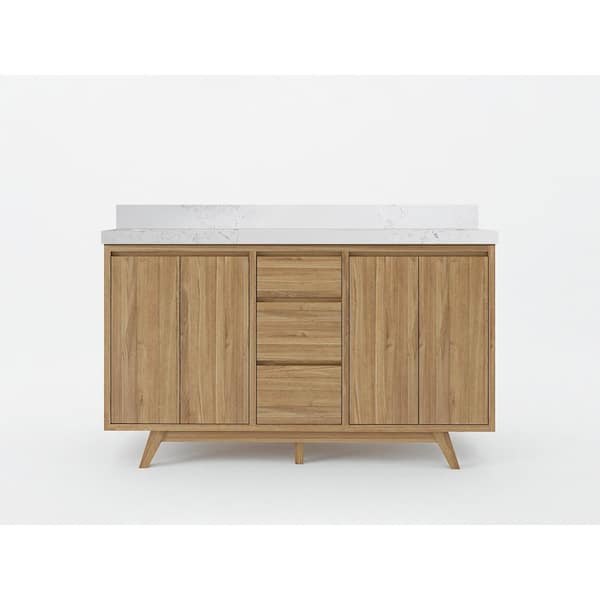Willow Collections Madison Teak 60 in. W x 22 in. D x 36 in. H Double Sink Bath Vanity in Golden Teak with 2 in Empira Quartz Top