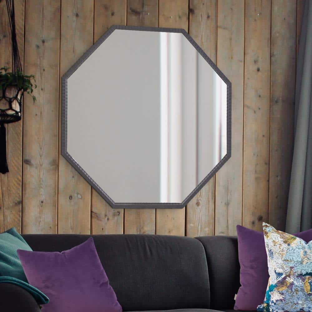 Matte Graphite Industrial Octagonal 38" Wall Mirror