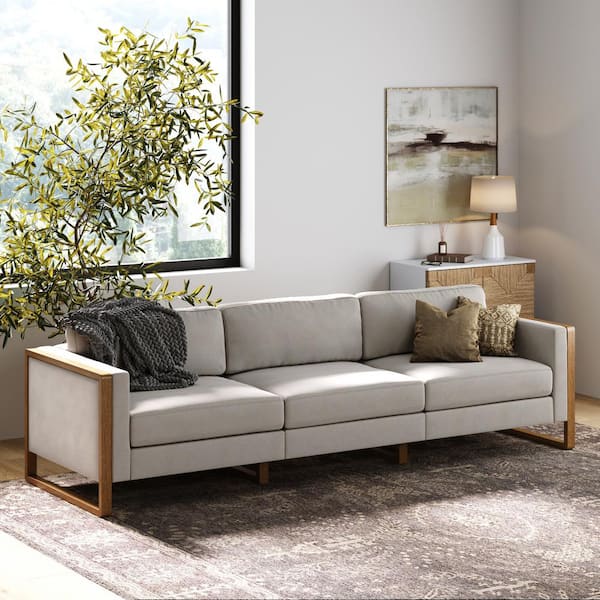 Nathan James Madison 107 in. W Straight Arm Fabric Modern Modular 3 Seat Sectional Sofa in. Sand/Light Brown with Solid Wood Legs