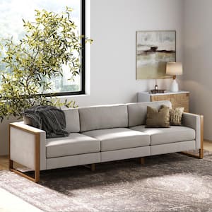 Madison 107 in. W Straight Arm Fabric Modern Modular 3 Seat Sectional Sofa in. Sand/Light Brown with Solid Wood Legs