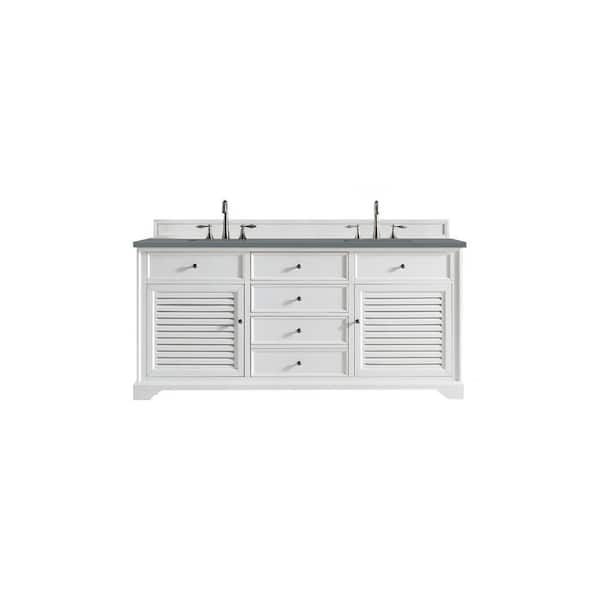 James Martin Vanities Savannah 72 in. W x 23.5 in. D x 34.3 in. H Double Bath Vanity in Bright White with Cala Blue Quartz Top