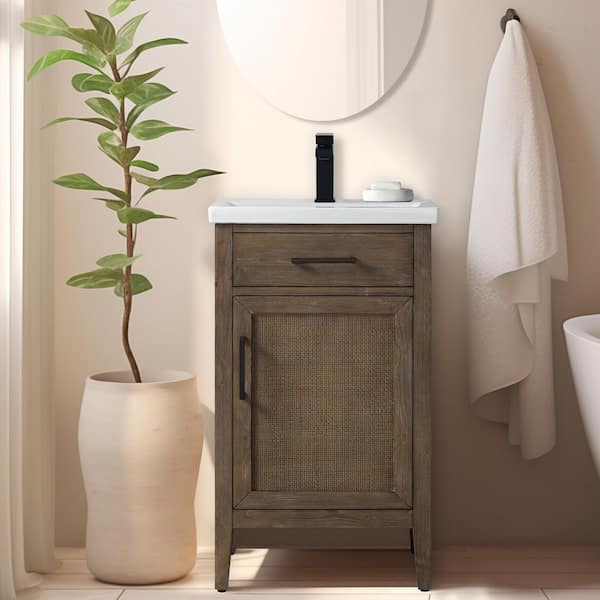 Cove 20 in. W Bath Vanity in Antique Brown with Ceramic Vanity Top in White with White Sink