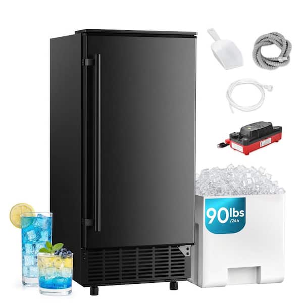 15 in. 80 lbs. /24H Freestanding/Built-in Full Size Cubes Ice Maker in Black, Freezer Ice Machine with Water Pump