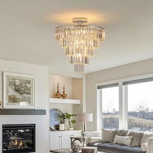 5-Tier 10-Light Chrome Crystal Chandeliers Lighting Luxury Modern Pendant Chandelier for Dining Room Hotel, No Bulbs