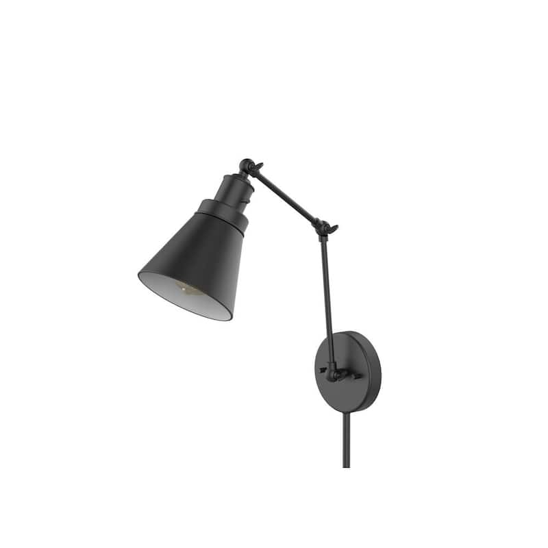 Hampton Bay 1-Light Swing Arm Wall Lamp with Black Finish, 6 ft. Fabric Cord (Plug-In/Hardwired