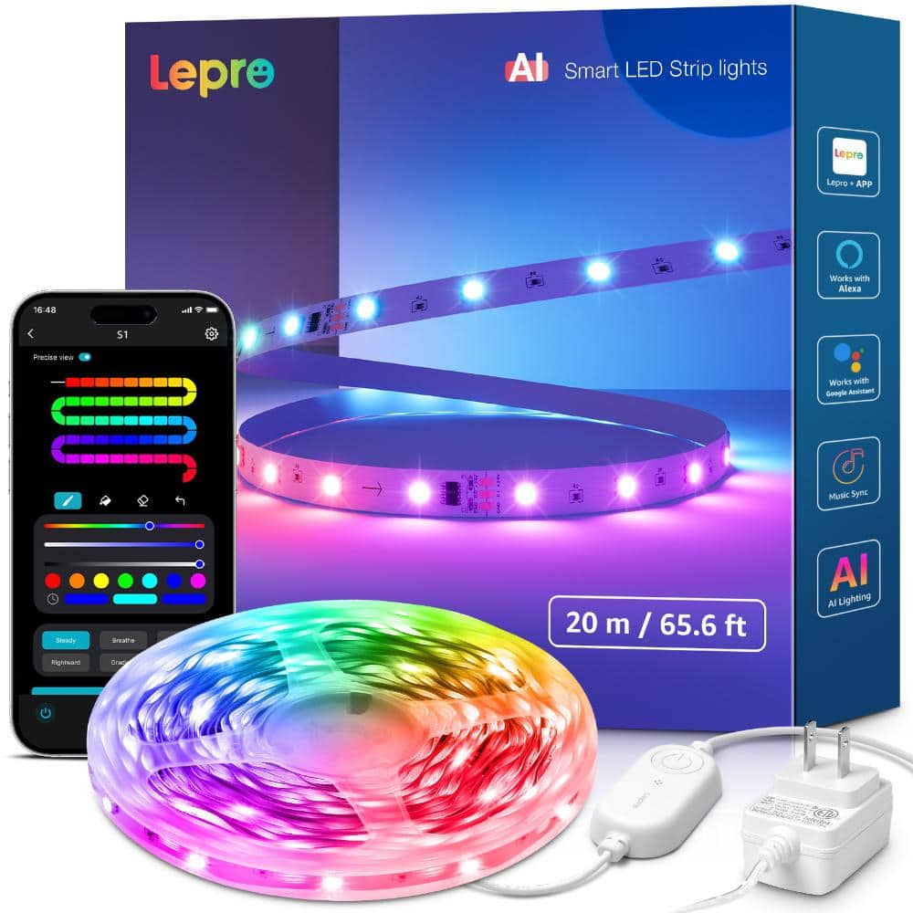 S1 66.4ft Smart RGBIC LED Strip Light,Rainbow DreamColor Chasing Music Sync WiFi Bluetooth APP Voice Control Party Decor price history on PriceWatchPro