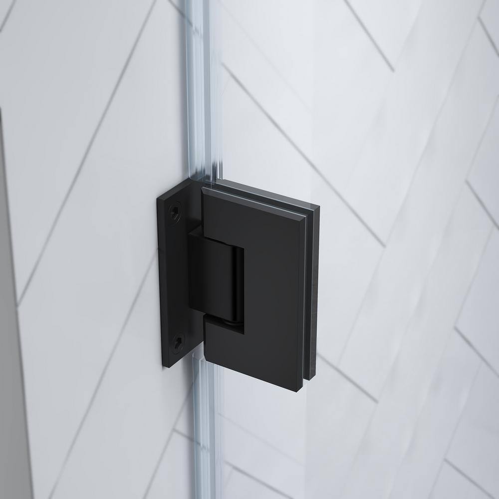 Tampa-Pro 60" Black Frameless Glass Alcove Shower Kit with Acrylic Base