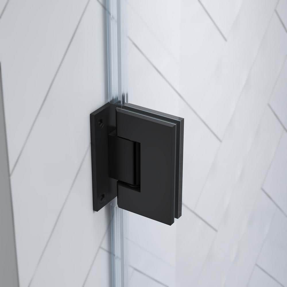 Tampa-Pro Black Frameless Corner Shower Kit with Clear Glass Panels