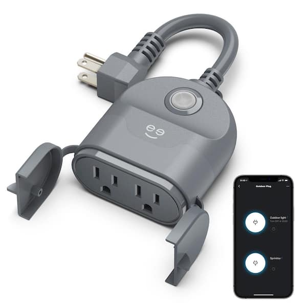 Geeni 15 Amp 125-Volt Dual Outlet Outdoor Smart Wi-Fi Plug with iOS and Android App Voice Control No Hub Required Grey