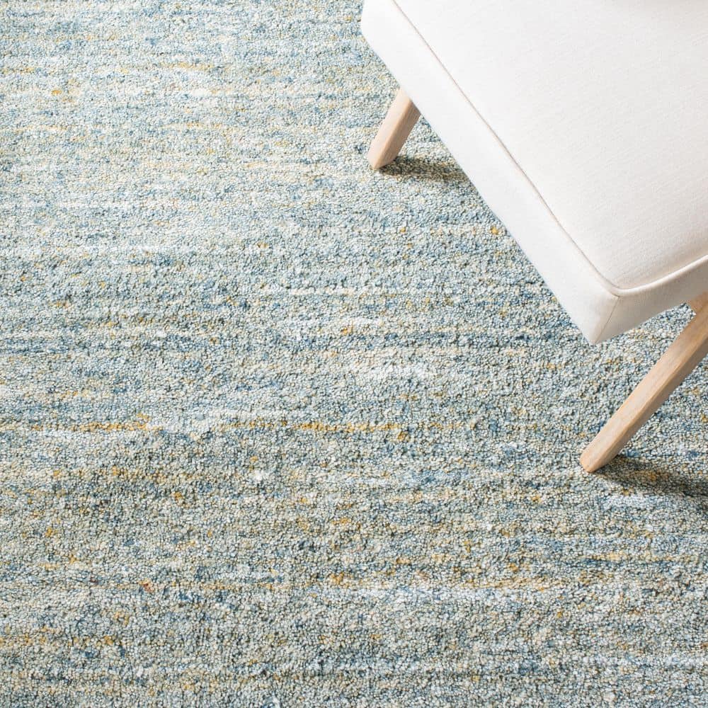 Handmade Blue and Olive Wool Tufted Runner Rug
