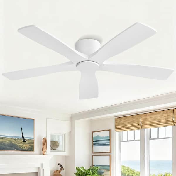 48 in. 5-Soild Wood White Blades Dc Motor Indoor Flush Mount White Standard Ceiling Fan with Remote