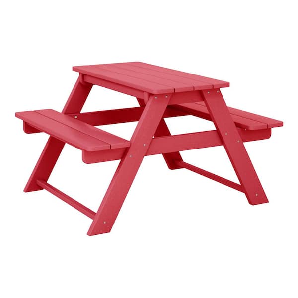 Children's Laguna Outdoor Patio All Weather Plastic 29.75 in. Rectangle Kids Picnic Play Table with Benches in Red