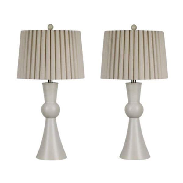 Pair of 27 in. White Metal Column Table Lamps with Designer Mini-Fluted Shades