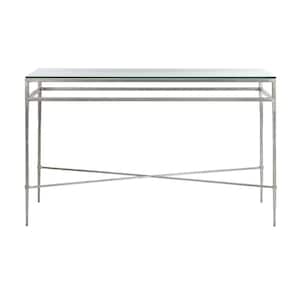 Baumgarten 19.3 in. Silver/Glass Rectangle Metal Console Table