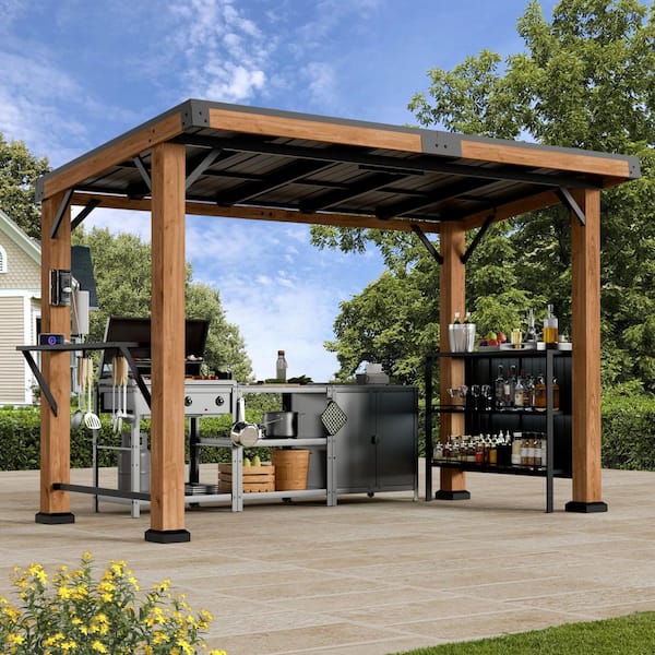 COVERED OUTDOOR OUTDOOR LIVING SPACES Ultra Series 6 ft. x 12 ft. Cedar Framed Hard Top Gazebo, Grill Gazebo
