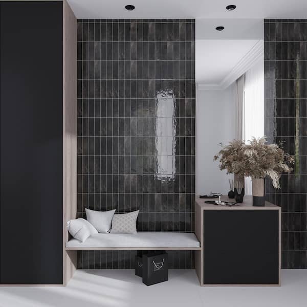 Antiek 2.58 in. x 7.9 in. Black Ceramic Glossy Wall and Floor Tile (45 Cases/242.1 sq. ft./Pallet)