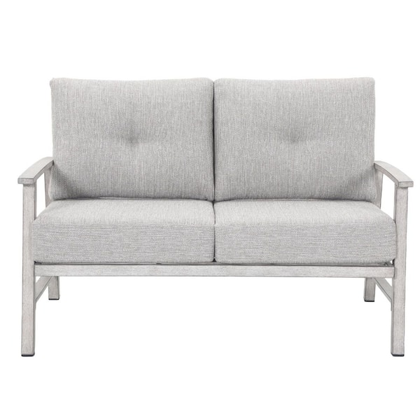 Aluminum Outdoor Loveseat with Light Gray Cushions, Weather Resistant Sofa for Backyard Deck Garden