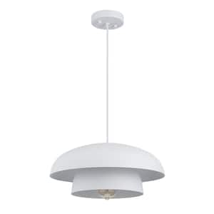 15.7 in. 1-Light White Pendant Light Fixture with Metal Shade