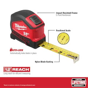 25 ft. Compact Auto Lock Tape Measure with 11-in-1 Multi-Tip Screwdriver