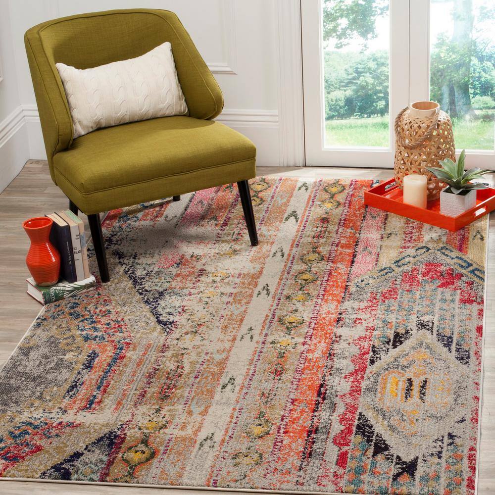 Monaco Light Grey and Multicolor Square Bohemian Area Rug