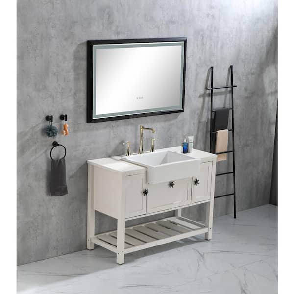 Aoibox 40 in. W x 24 in. H Rectangular Framed Anti-Fog Dimmable Wall Mount Bathroom Vanity Mirror with LED Lights in Matt Black