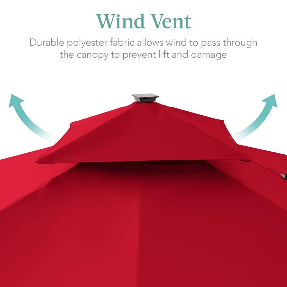 Red 10x10ft 2-Tier Square Outdoor Solar LED Cantilever Patio Umbrella