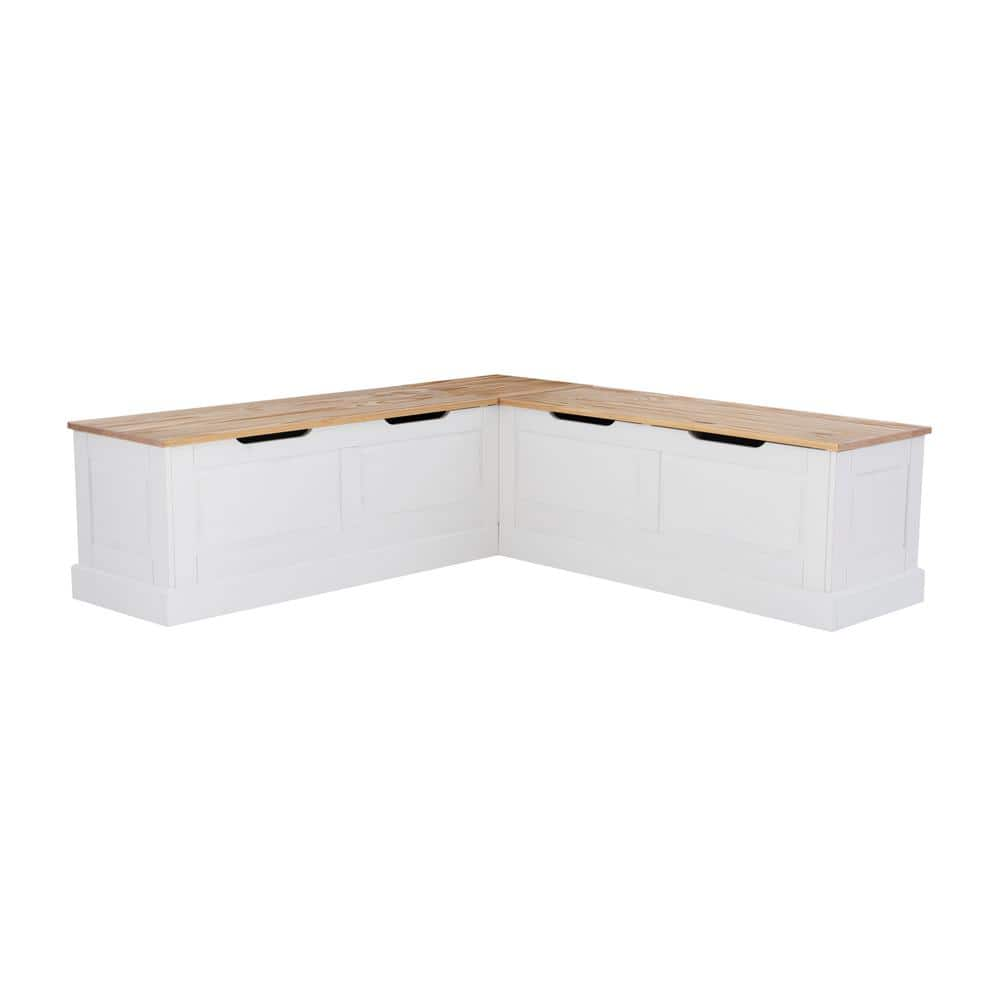 Linon Home Decor Rockhill Natural and White Backless Nook 62 in