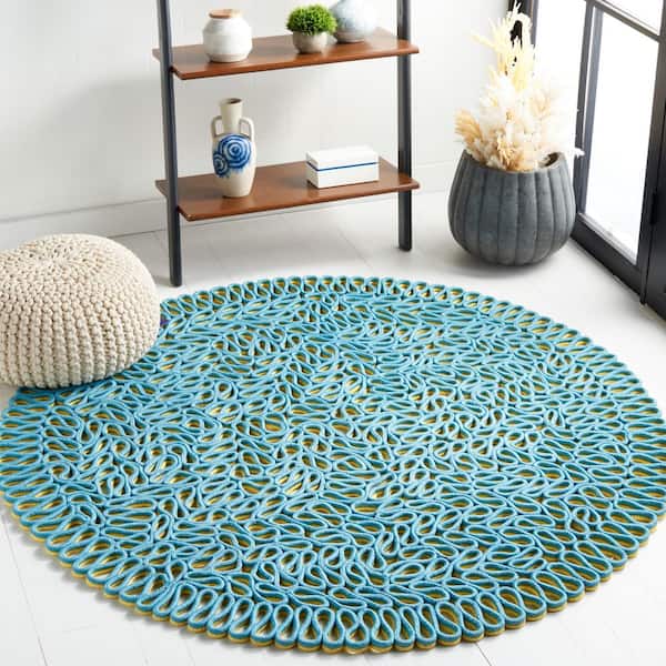 Novelty 6 ft. x 6 ft. Round Yellow/Blue Double Sided Woven Area Rug