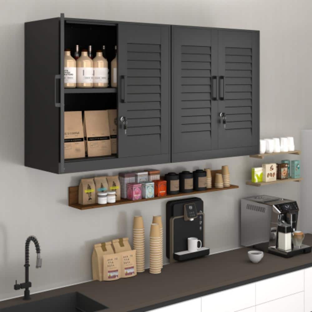 Metal Wall Mounted Garage Storage Cabinet with Lock & Handle, Adjustable Shelves for Garage & Basement price history on PriceWatchPro