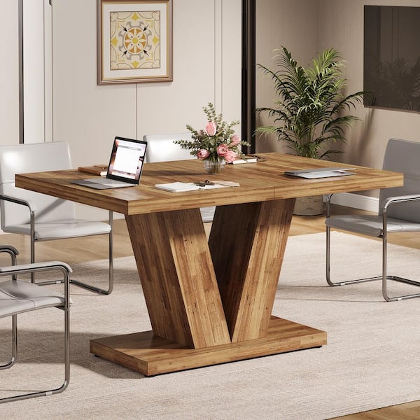 BYBLIGHT 47.24 in. W Rectangular Walnut Brown Wood Conference Table for 4-People, Meeting Table Desk for Office