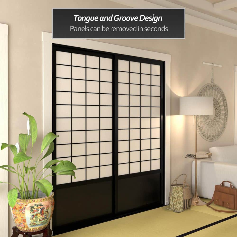 Zen Black Shoji Sliding Door Kit with Rice Paper Shade
