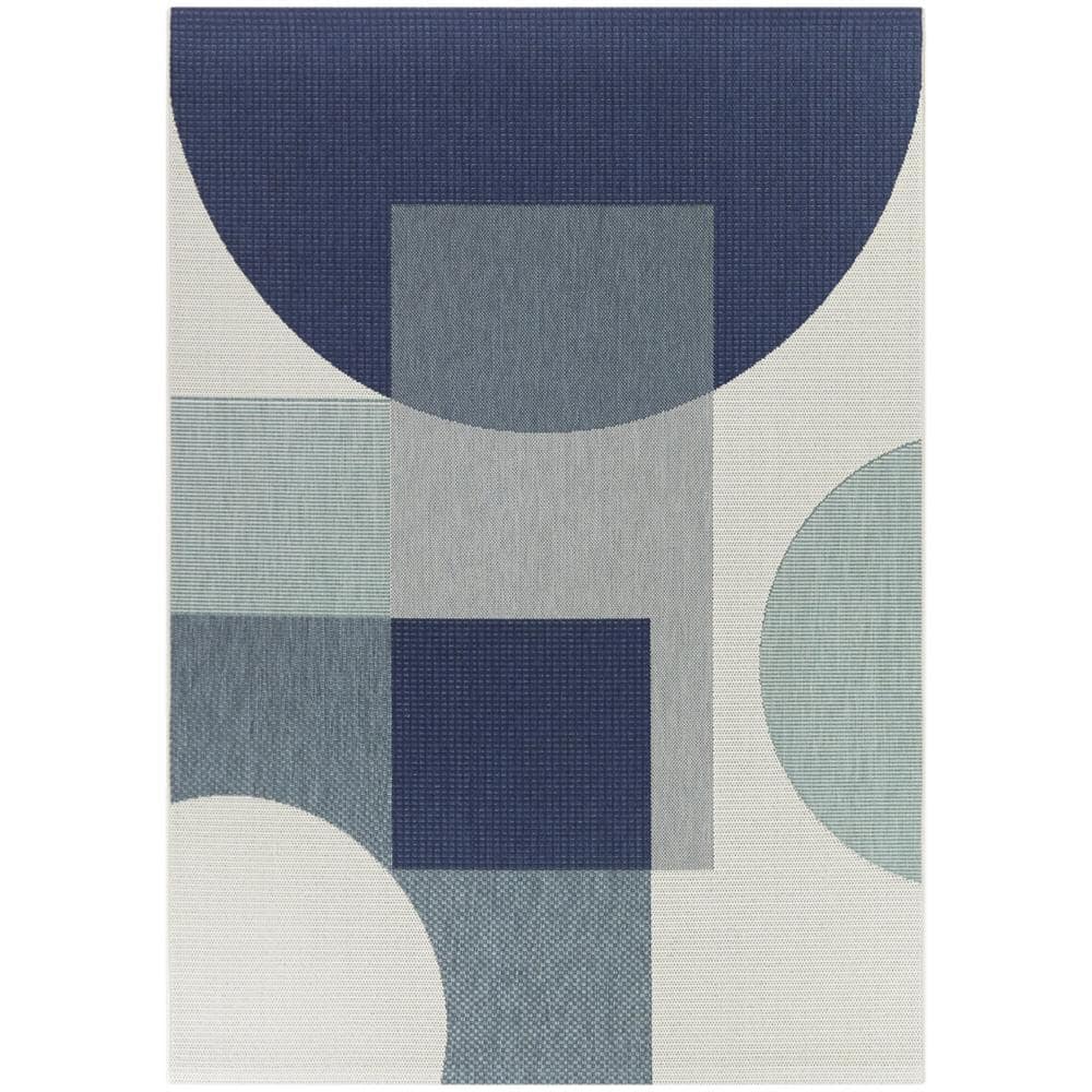 Navy Blue and Gray Geometric Synthetic Indoor/Outdoor Area Rug 5'3" x 7'