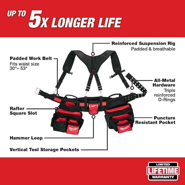 General Contractor Work Waist Tool  Belt with Suspension Rig and Fastback Folding Knives (2-Pack)