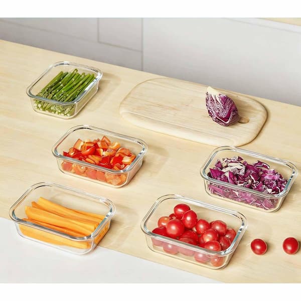 5-Pack 35 oz. Glass Storage Containers with Lids, Glass Meal Prep Food Container Sets with Snap Airtight Lids