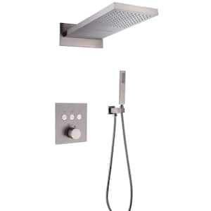 Single Handle 2-Spray Thermostatic Shower Faucet 1.8 GPM with High Pressure Wall Mount Shower Trim Kit in Brushed Nickel