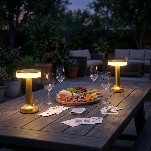 Noho 8.25 in. Gold Modern Rechargeable Integrated LED Chunky Table Lamp 2PK