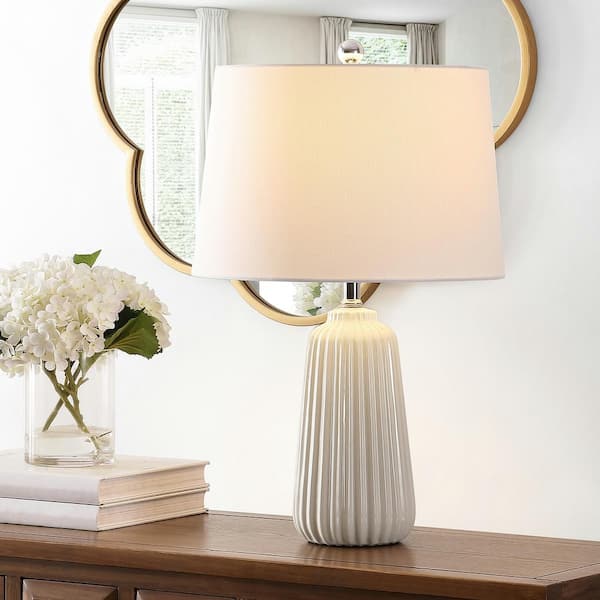 SAFAVIEH Sawyer 24 in. Ivory Table Lamp with White Shade
