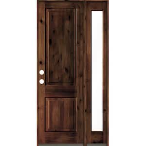 44 in. x 96 in. knotty alder Right-Hand/Inswing Clear Glass Red Mahogany Stain Square Top Wood Prehung Front Door w/RFSL
