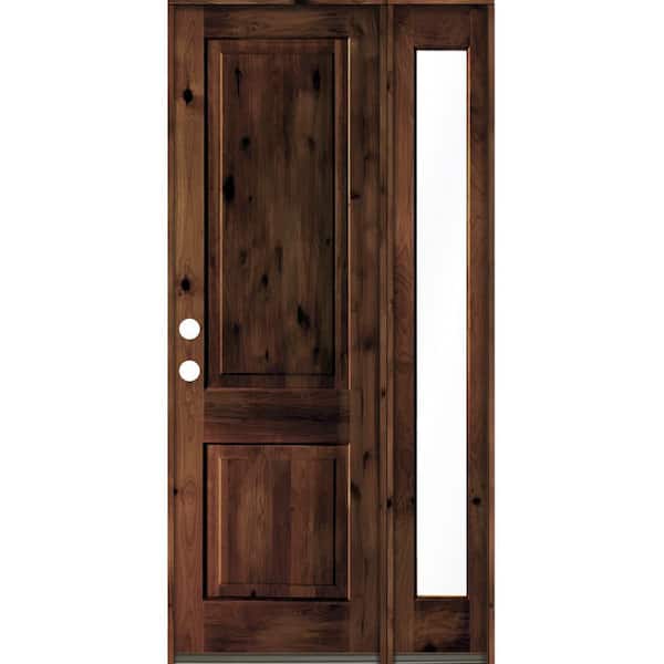 Krosswood Doors 46 in. x 96 in. knotty alder Right-Hand/Inswing Clear Glass Red Mahogany Stain Square Top Wood Prehung Front Door w/RFSL