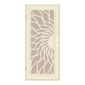 Sunfire 30 in. x 80 in. Right Hand/Outswing Beige Aluminum Security Door with Desert Sand Perforated Metal Screen