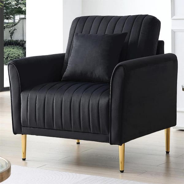 anpport 31.5 in Wide Round Arm Velvet Channel Tufted Sofa Armchair in Black