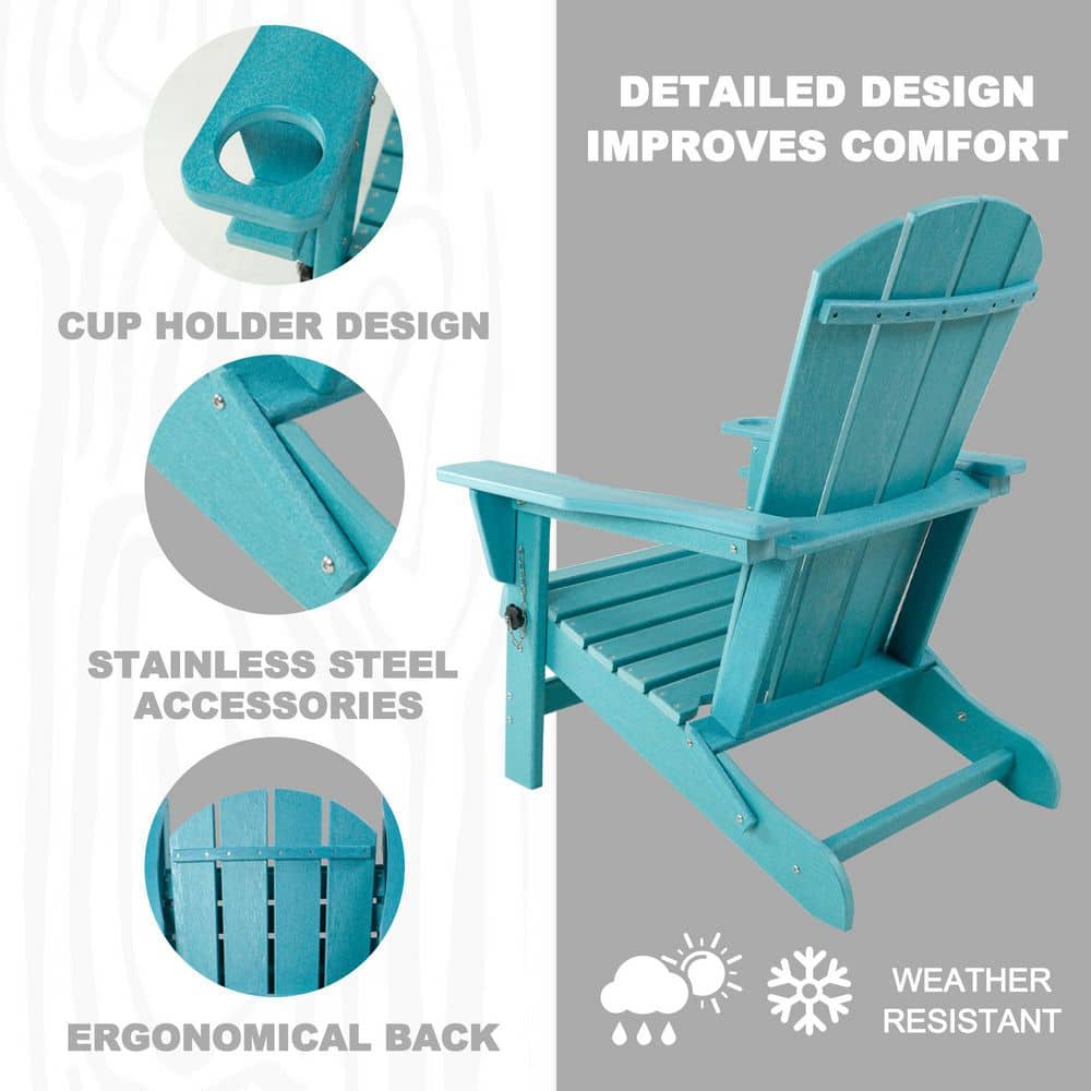 Light Blue HDPE Resin Folding Adirondack Chair with Arms