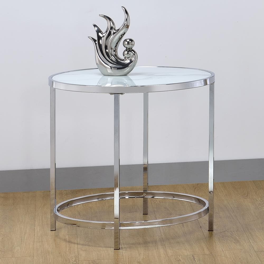 Rayne 24" Round Chrome and Glass End Table