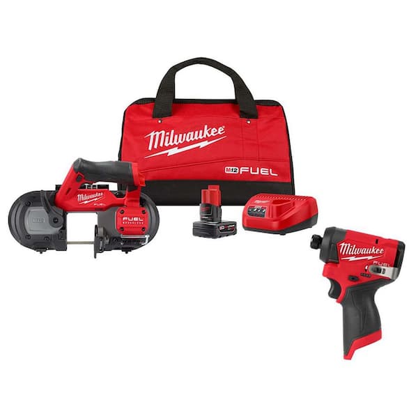 M12 FUEL 12V Lithium-Ion Cordless Compact Band Saw XC Kit with Impact Driver, Battery, Charger and Bag