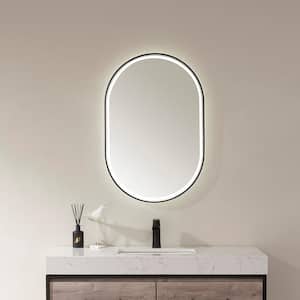 Grande 24 in. W x 36 in. H Oval Framed LED Bathroom Vanity Mirror in Matt Black