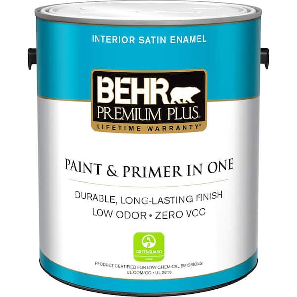 BEHR PREMIUM PLUS 1 gal. Medium Base Satin Enamel Low Odor Interior Paint and Primer in One