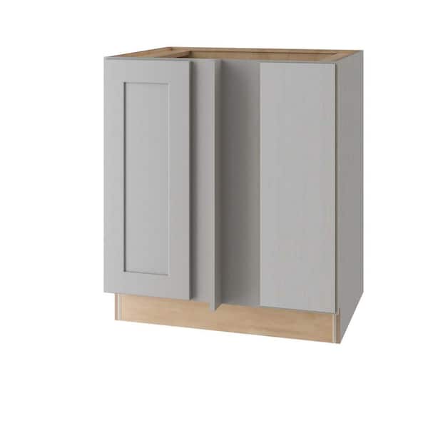Home Decorators Collection Newport 30 in. W x 24 in. D x 34.5 in. H Assembled Plywood Blind Base Kitchen Cabinet in Pearl Gray with Soft Close RH